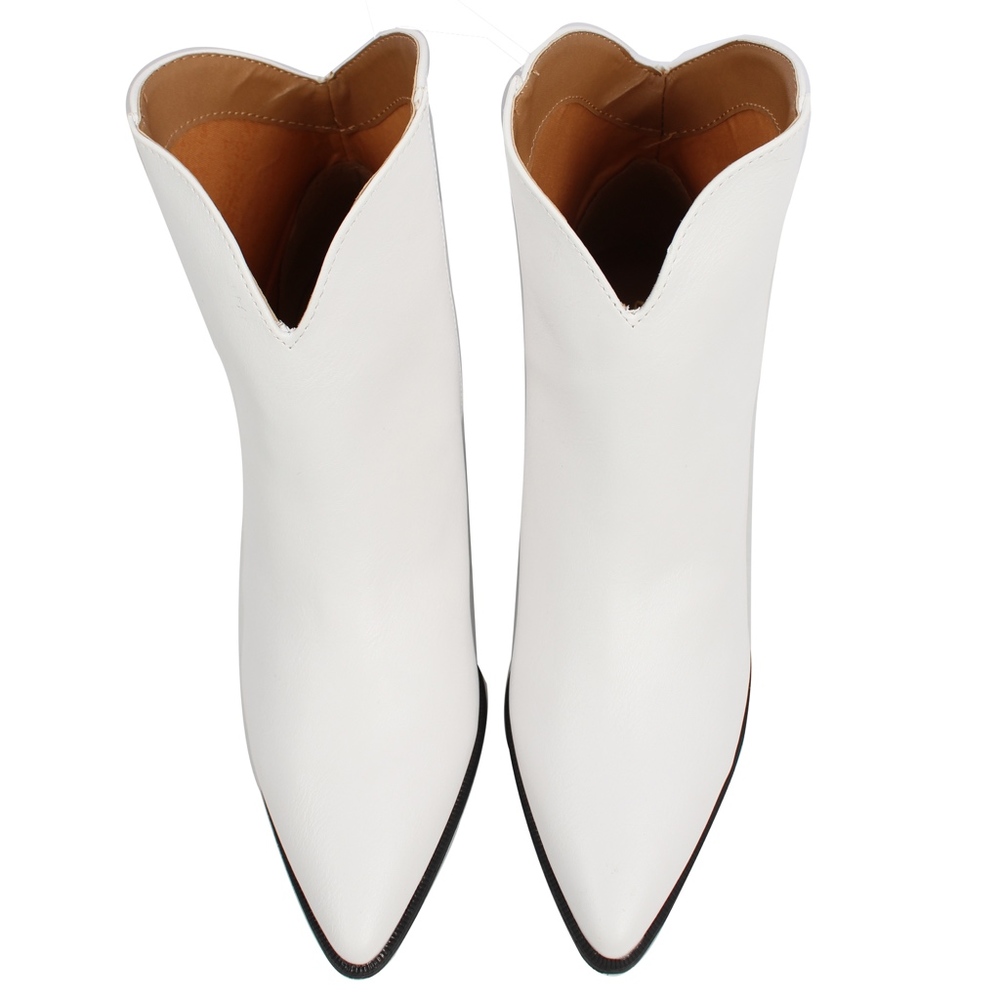 White Pointy Toe Cowboy Ankle Bootie - Picture 3 of 7
